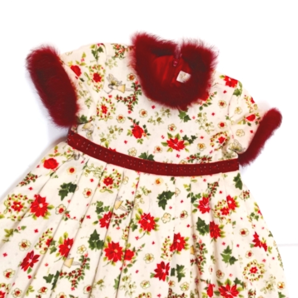 Trish Scully Child Velvet Dress with Red Fur, Sequin & Bead Trim 24 Months